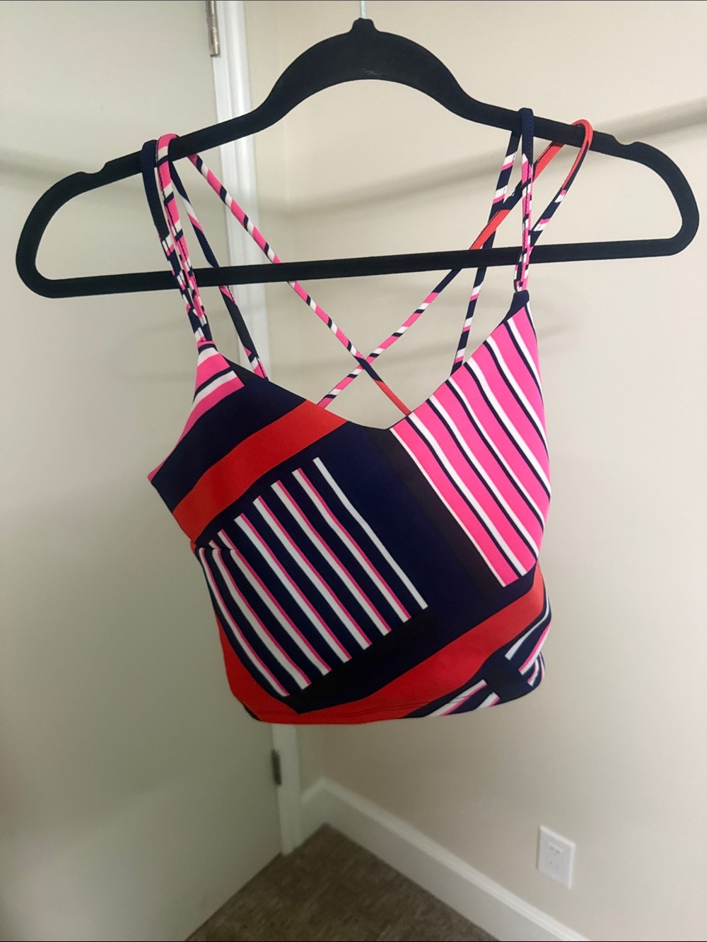 Express Pink, Navy & Red Striped Crisscross Camisole